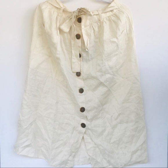 Marc New York Andrew Marc Button Tie Linen Long Skirt Stone Medium NEW - Picture 1 of 5